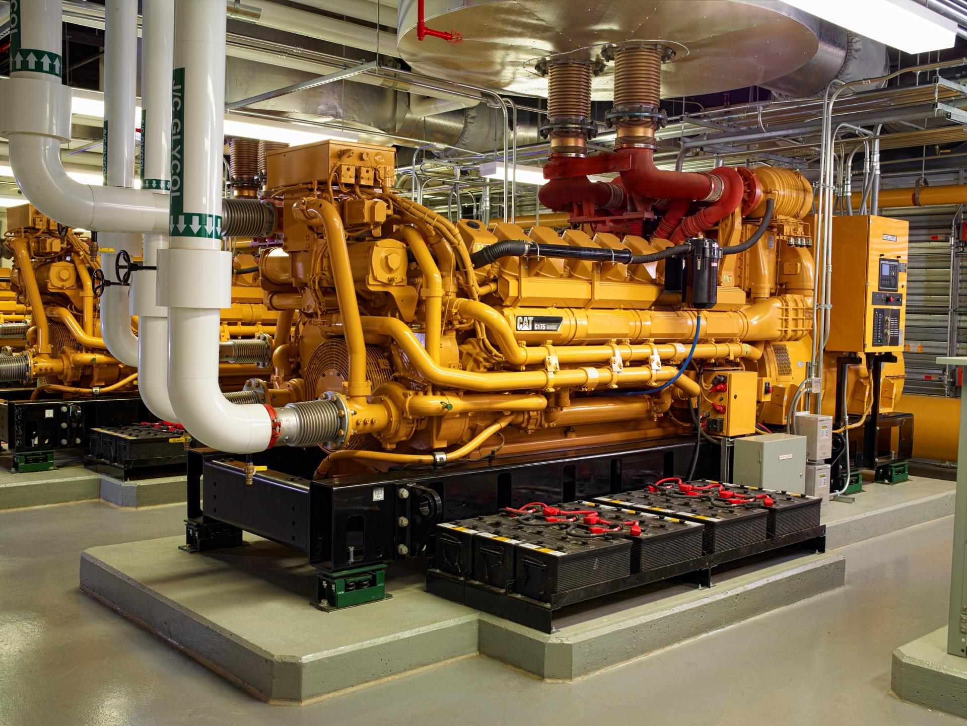 Generators located within interior plant utilize remote radiators