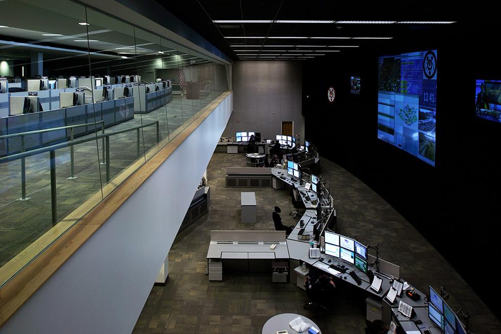 The multi-agency operations center monitors activities within the County and beyond.  